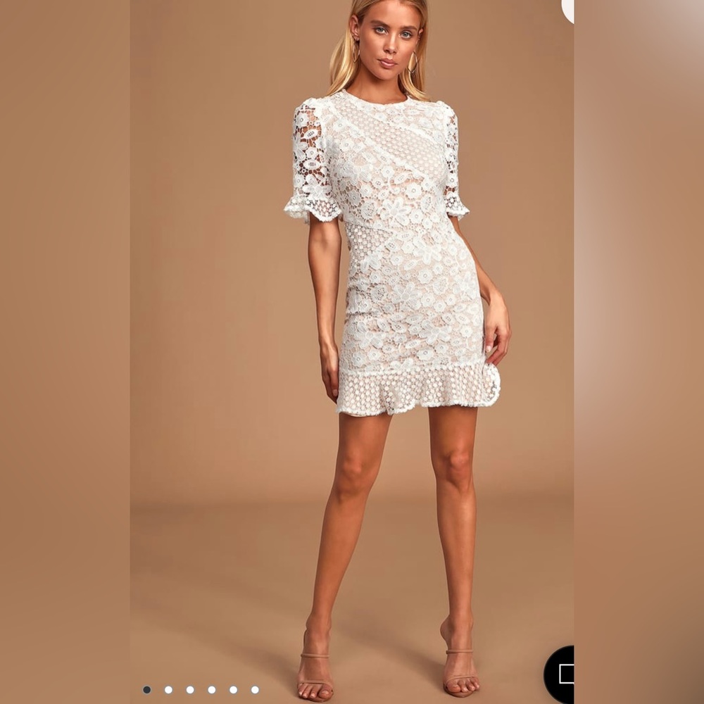 Lulus my dearest white lace short sleeve mini dress